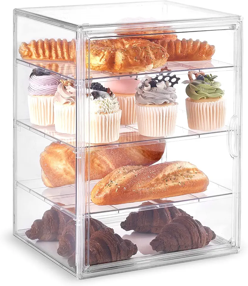 Vitrine Para Confeitaria, Caixa Grande Pães, Bancada De Cozinha, Ajustável Padaria Com 4 Camadas, Transparente Assados, Biscoitos, Sobremesas, Cupcakes, 40 X 29 24 Cm