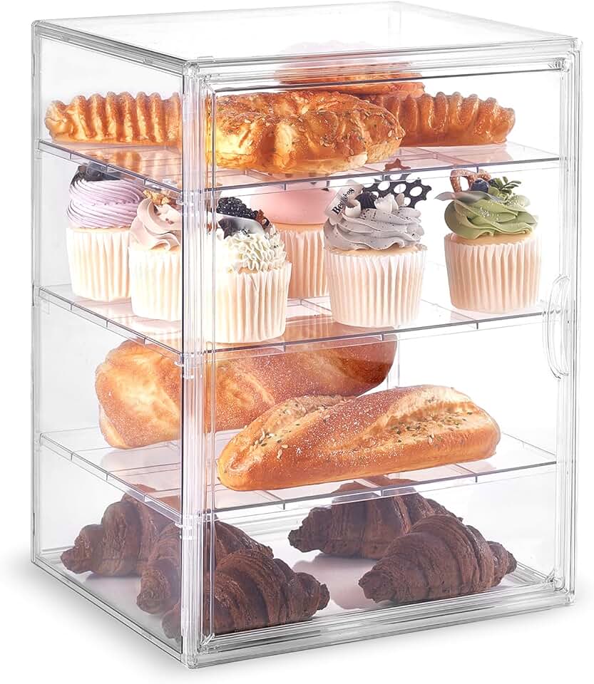 Vitrine Para Confeitaria, Caixa Grande Pães, Bancada De Cozinha, Ajustável Padaria Com 4 Camadas, Transparente Assados, Biscoitos, Sobremesas, Cupcakes, 40 X 29 24 Cm