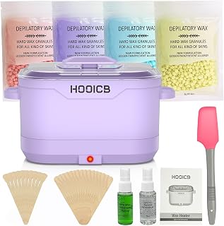 HOOICB Wax Kit for Women, Foldable Silicone Bowl, Hard Wax Beads, Soothing Spray, Home Hair Removal Kit for Face, Legs, Bikini and Body