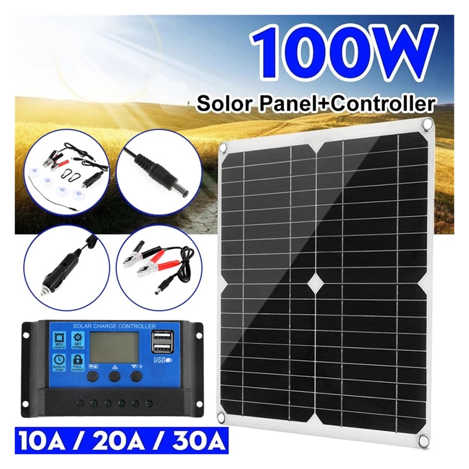 100W Panel słoneczny Dual USB z kontrolerem Wodoodporne ogniwa słoneczne Poli do samochodu Yacht RV Ładowarka Idealny Wynik(2pcs panel)