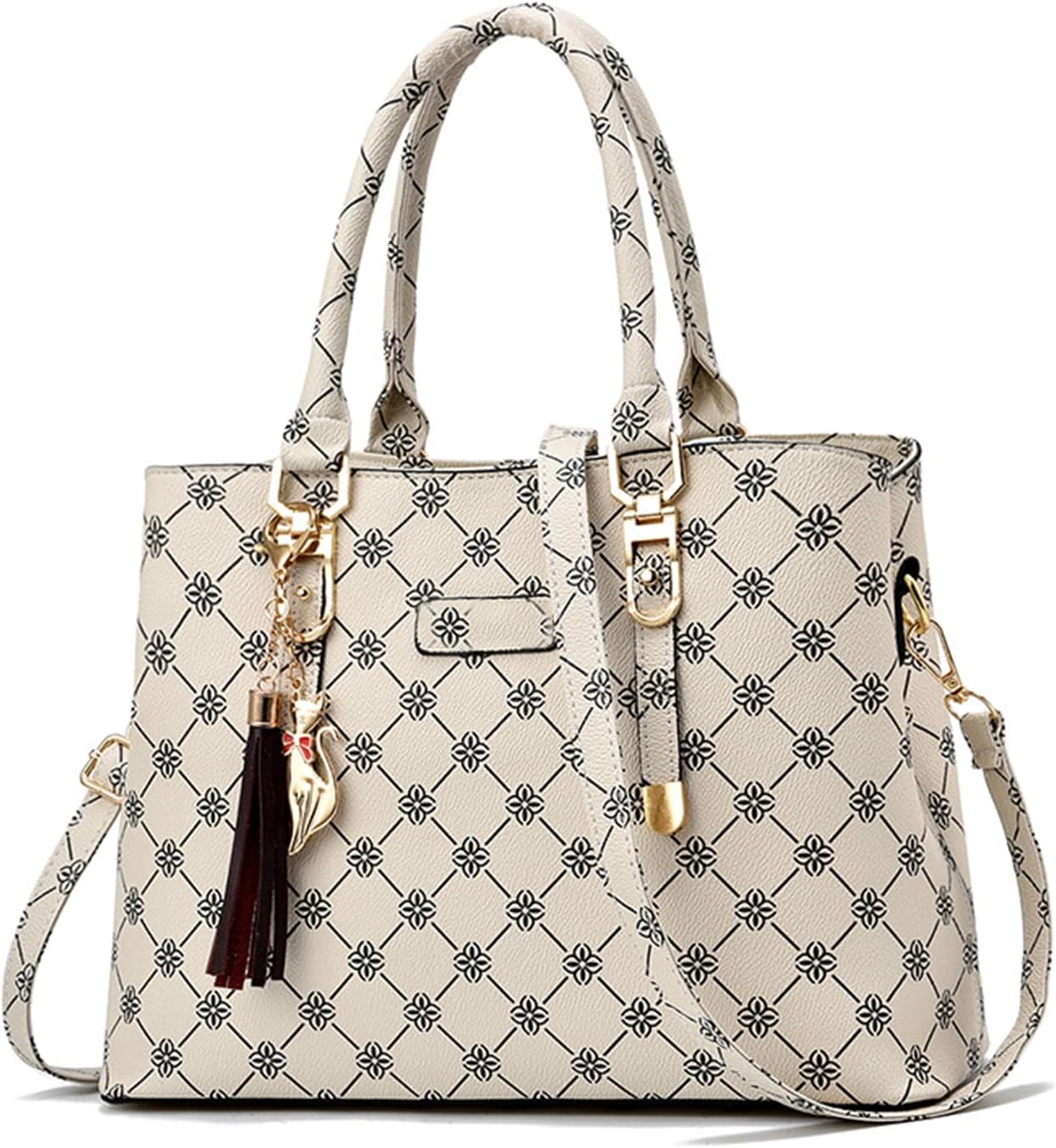 NICOLE & DORIS Handtas voor dames, elegante tote bag, middelgroot, handtassen, set, portemonnee, schoudertas, PU-leer, schoudertas, bedrukt hengseltas voor kantoor, school, winkelen, koffie met bruin