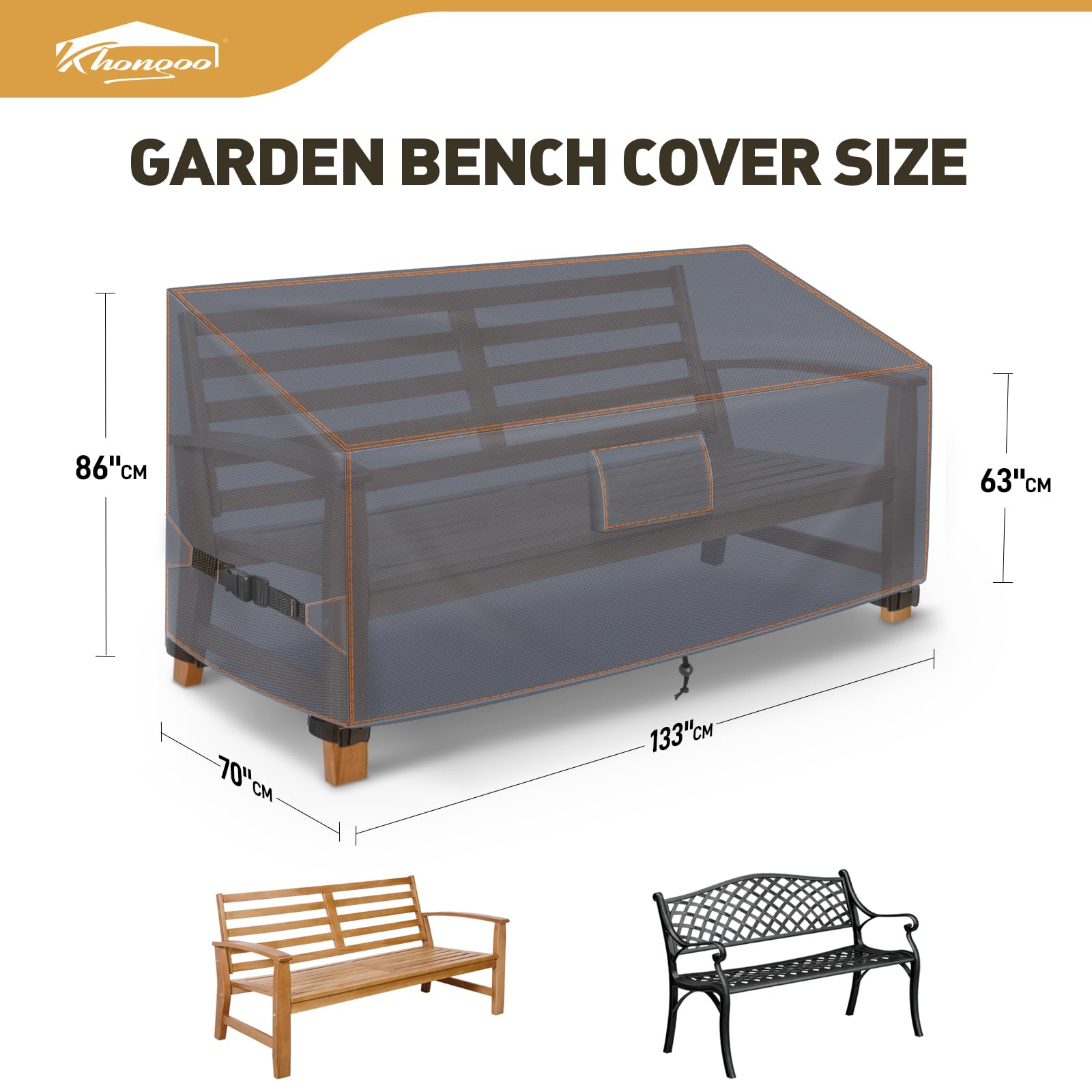 Copertura per Panca da Giardino 2 Posti 133x70x63/86 cm, 420D | Grigio. Adatto per panche. Tessuto Oxford 420D impermeabile, antivento, anti-UV, con prese d'aria e protezione invernale.