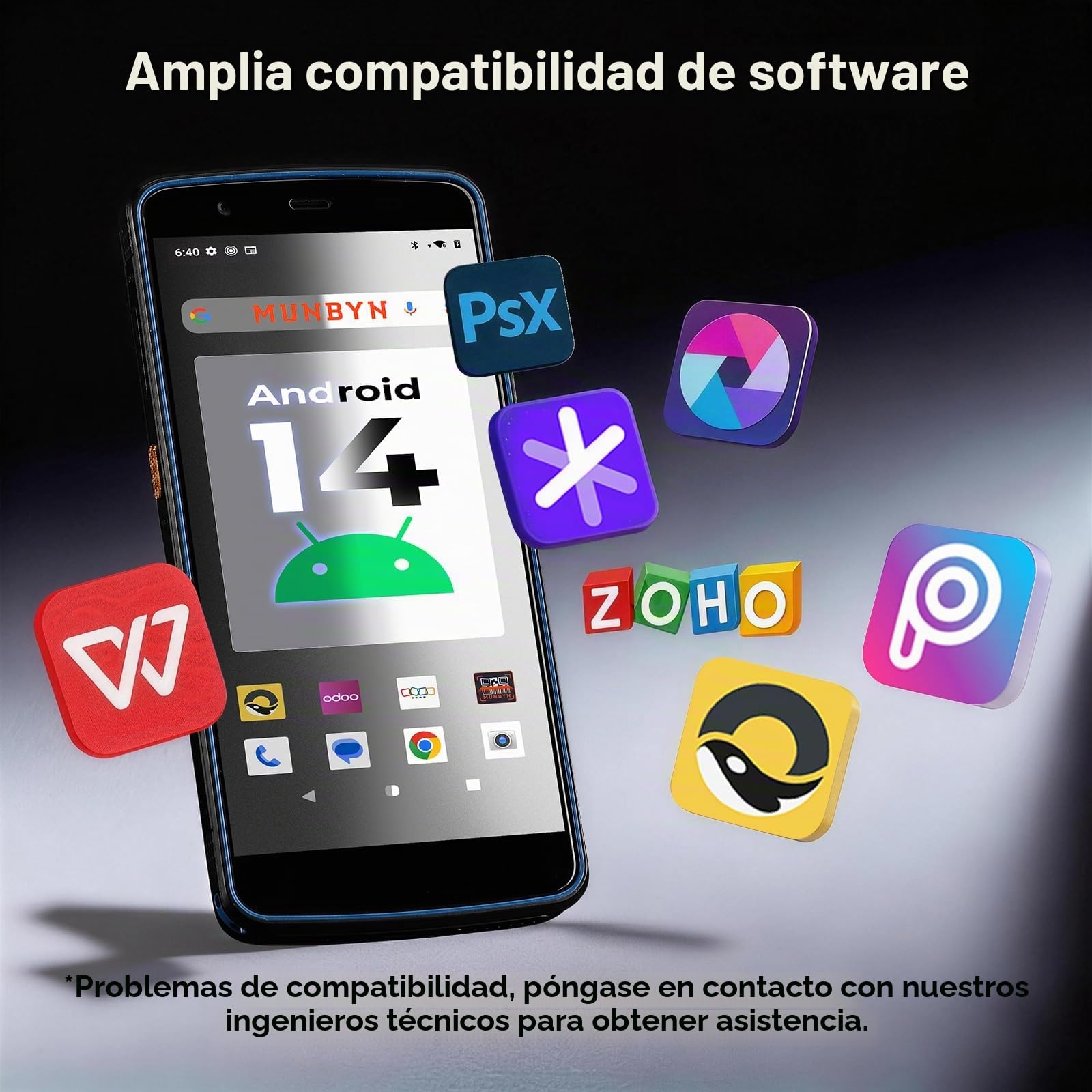 MUNBYN Escáner de código de Barras Android 14, PDA escáner 2D 1D QR, Pantalla Grande de 5.7 Pulgadas, 4+64G, IP67, Wi-Fi de Doble Banda, 4G, BT, Recolector de Datos para almacén