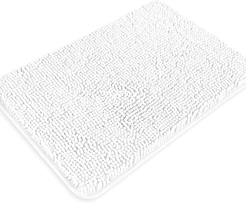 Yeaban Tapetes de baño, de felpilla gruesa, absorbentes y lavables, antideslizantes, suaves, para baño, cocina, ducha o lavabo, color blanco, 17 x