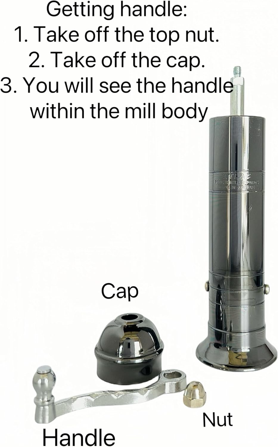 Atlas Hematite-Gloss Plated Brass Pepper Mill(Chrome Handle) 8" #923