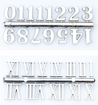 sowaka 2 Pcs Clock Numerals Kit Arabic Number Roman Number Plastic Silver