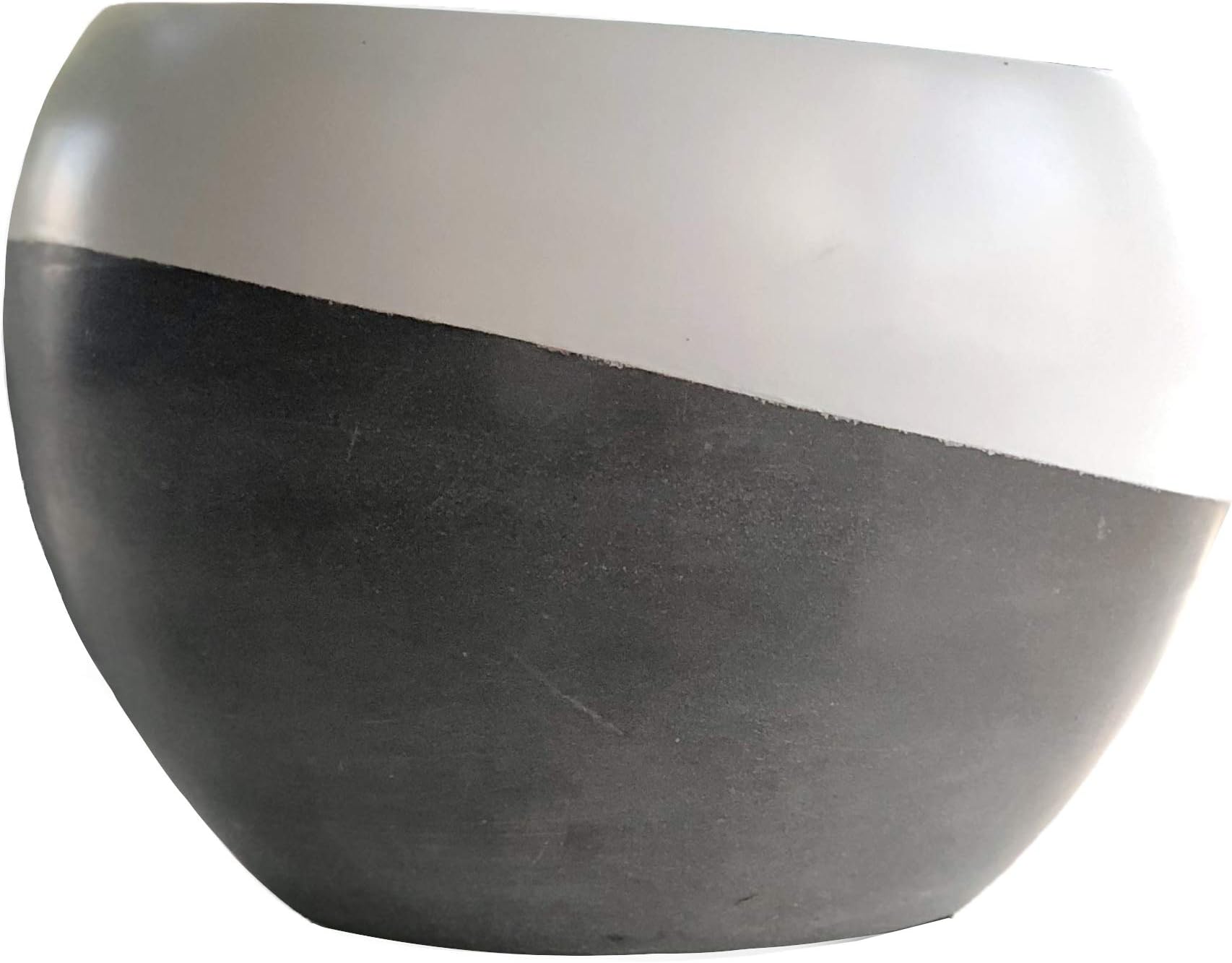 Cera Tilt Modern Flower Pot, Grey fiberstone, Dipped White