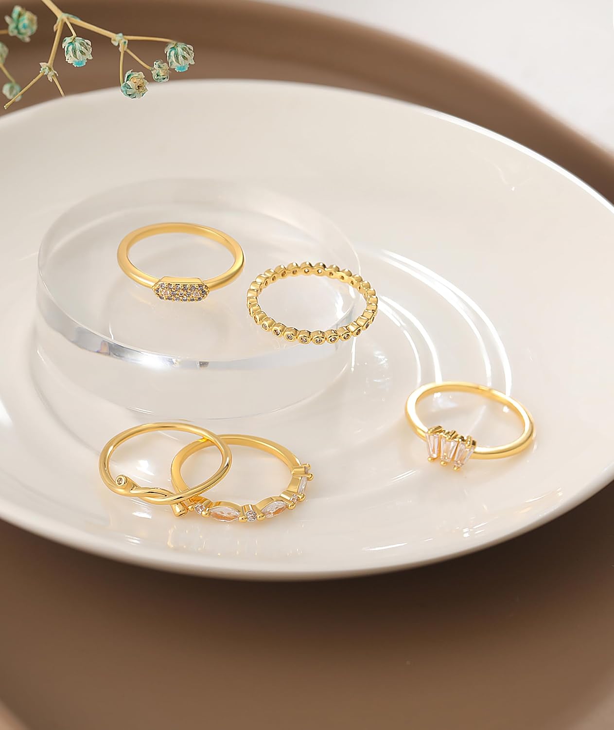 WFYOU Gold Rings for Women that Don't Tarnish Cubic Zirconia Ring Stackable Rings for Women Dainty 14K Gold Plated Rings Set Wedding Bands for Women Gold Jewelry Ring Size 6 7 8 9 10