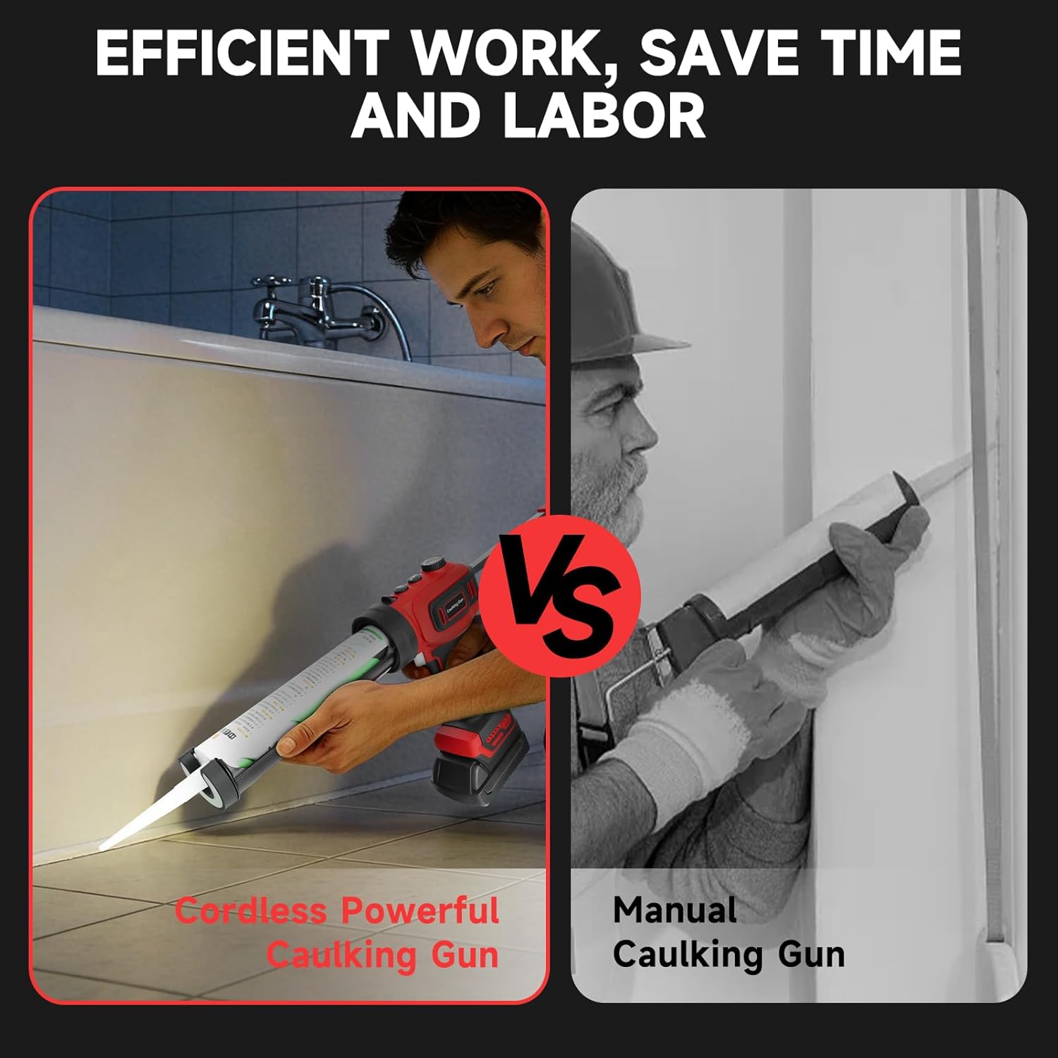 Cordless Caulking Gun for Milwaukee 18V Batteries, Electric Caulking Gun 10 Oz with LED Light, Variable-Speed Adjustment Caulking Gun, Filling and Sealing Tool for Windows and Walls(no battery)