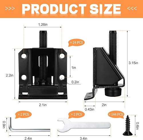 Miniatura 2 de Kenning Paquete de 24 patas niveladoras de alta resistencia, patas niveladoras de muebles con tornillos, llave de bloqueo, altura ajustable de 2.3