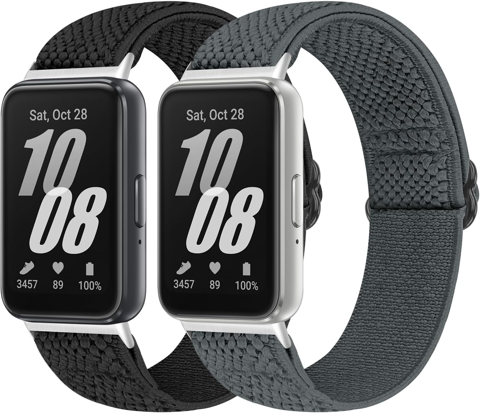 Bcuckood Elastic Nylon Straps Compatible with Samsung Galaxy Fit 3, 2PCS Adjustable Stretchy Nylon Replacement Straps Wristbands for Galaxy Fit3 SM-R390 Watch for Women Men