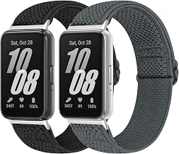 Bcuckood Elastic Nylon Strap for Samsung Galaxy Fit 3, 2-Piece Set, Adjustable Elastic Nylon Replacement Strap, Wristband for Galaxy Fit3 SM-R390 Watch, for Women and Men