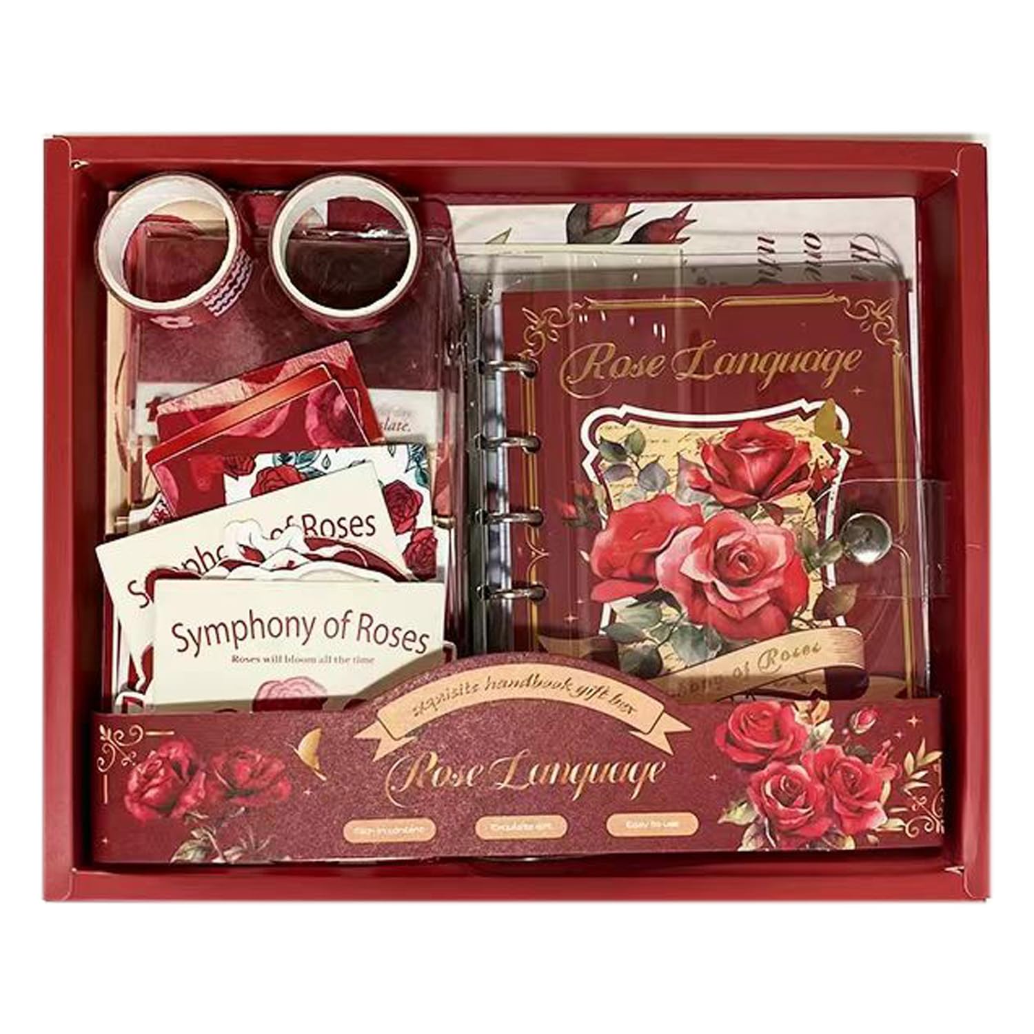 STAYOUNG Scrapbook Kit - Aesthetic Scrapbook Paper with Journaling, Scrapbooking Supplies, Stationery, A6 Grid Notebook with Graph Ruled Pages DIY Scrapbook for Teen Girl Kid, Roses (Red)