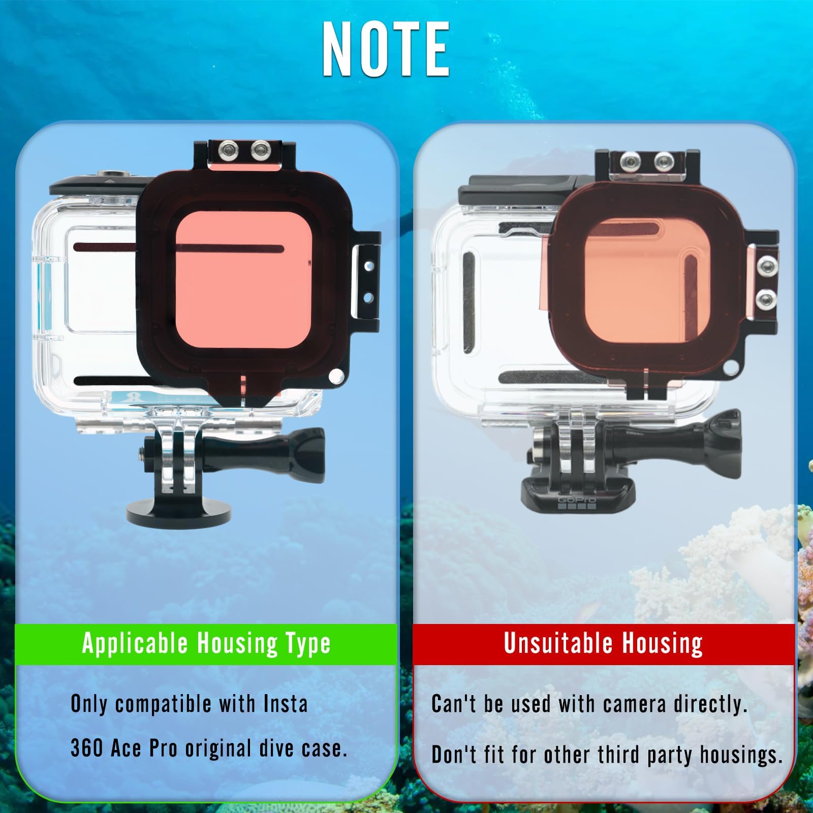 Nitescuba 3-Pack Tauchfilter Objektiv für Insta360 Ace Pro 1 Offizielle Unterwasser Dividing wasserdichte Gehäuse Schutzhülle