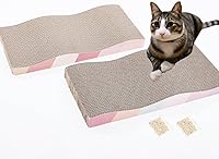 SIDAZON Reversible Cardboard Cat Scratcher Board - Large Wide Corrugated Scratch Pad for Indoor Cats with Catnip (2 Pack)