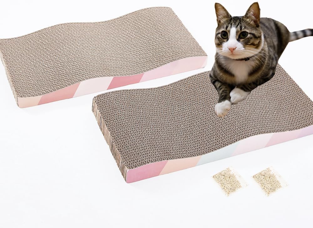 SIDAZON Cat Scratching Board cat Scratcher Cat Scratch Pad Cardboard cat scratchers for Indoor Cats Reversible Large Wide Corrugated with Catnip(2pcs)