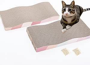 SIDAZON Cat Scratching Board cat Scratcher Cat Scratch Pad Cardboard cat scratchers for Indoor Cats Reversible Large Wide Corrugated with Catnip(2pcs)