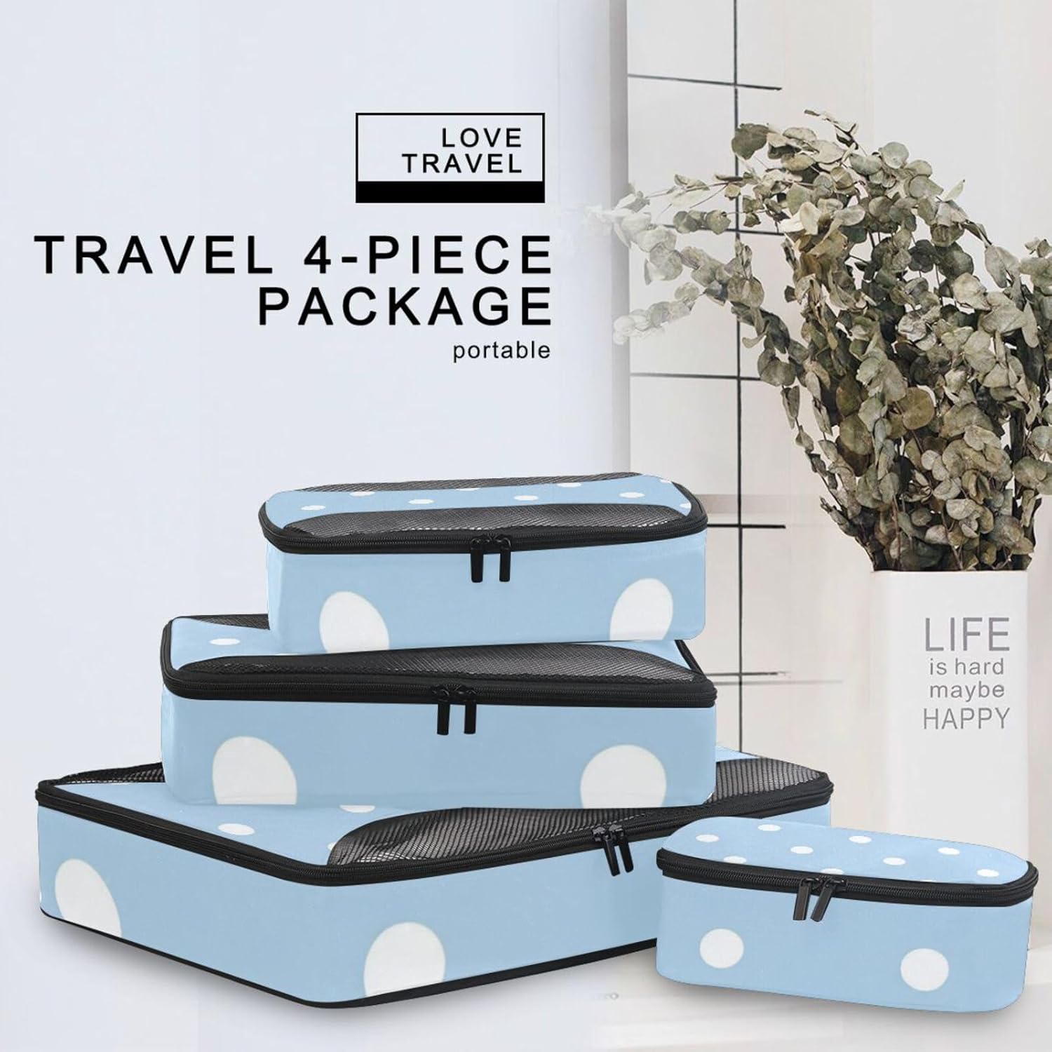 White Irregular Dots 4 Pcs set organizer for travel Mesh Travel Essentials expandable packing cubes for diaper