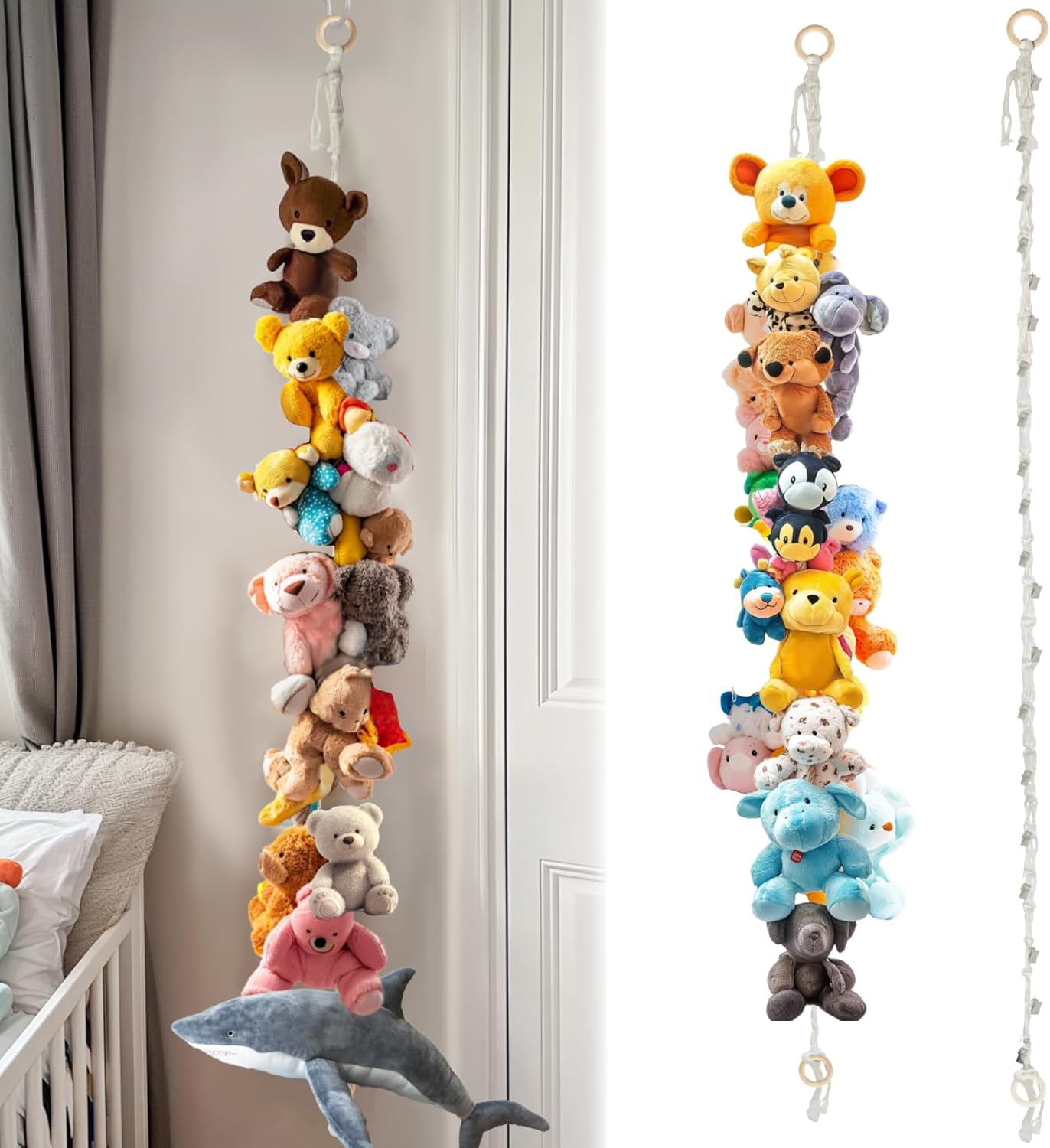 RAINFLOW 2PCS Hanging Stuffed Animals Storage Chain - Stuffed Animal Chain Organizer with 40 Metal Clips,80 Inch Display Holder Chain for Wall or Corner Decor,Hanging Hats,Socks,Holiday Cards