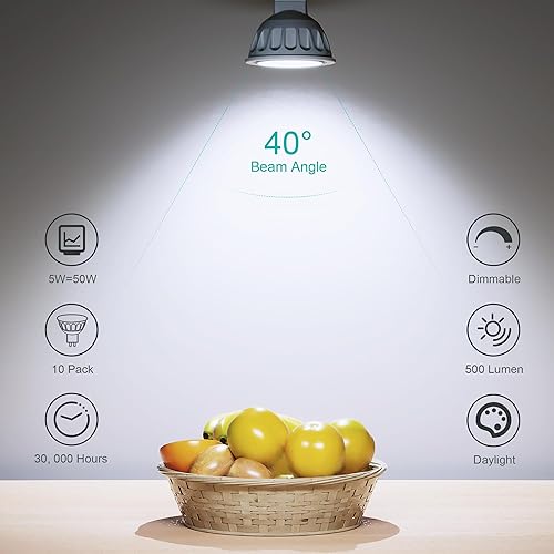 Miniatura 2 de Paquete de 10 bombillas LED MR16, 3000 K blanco cálido 500 lm súper brillantes (equivalente a 50 W), no regulables 40 grados CACC 12 V GU5.3 base