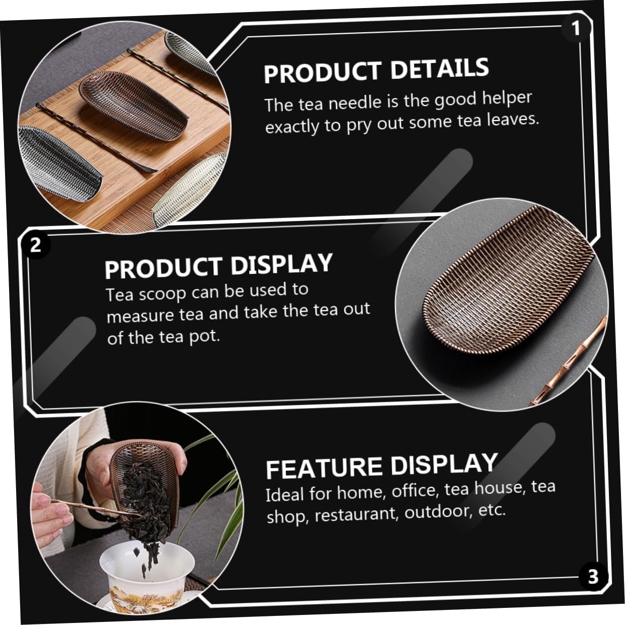 KICHOUSE Alloy Tea Spoon Scoop Set with Tea Needle and Gatherings Easy to Clean and Store Great Gift Choice