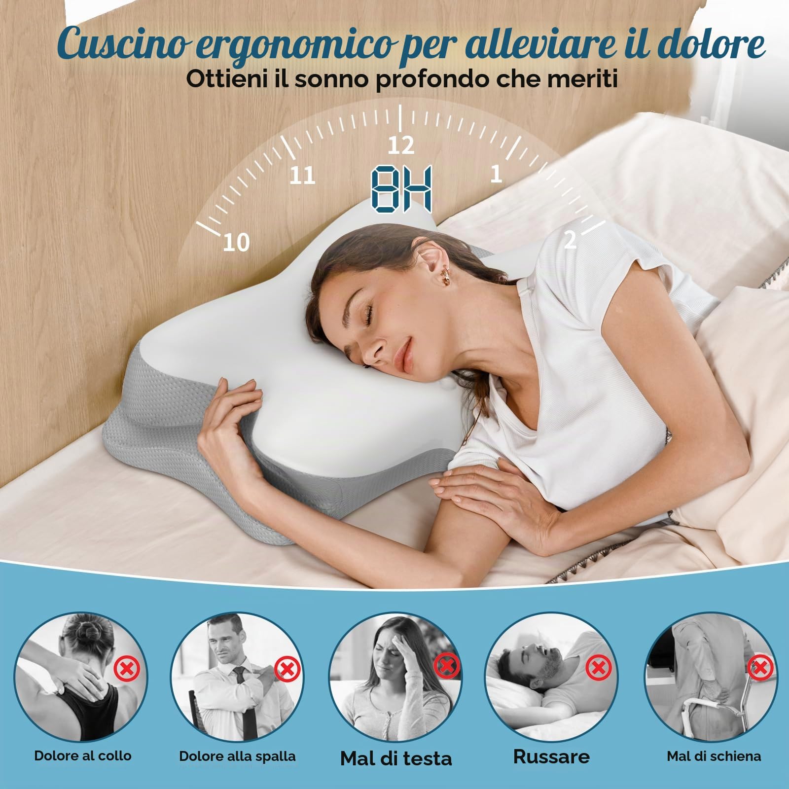 Cuscino cervicale per cervicale, cuscino rinfrescante per alleviare il dolore al collo, cuscino ergonomico per dormire, cuscino ortopedico in memory foam per chi dorme sulla schiena e sullo stomaco