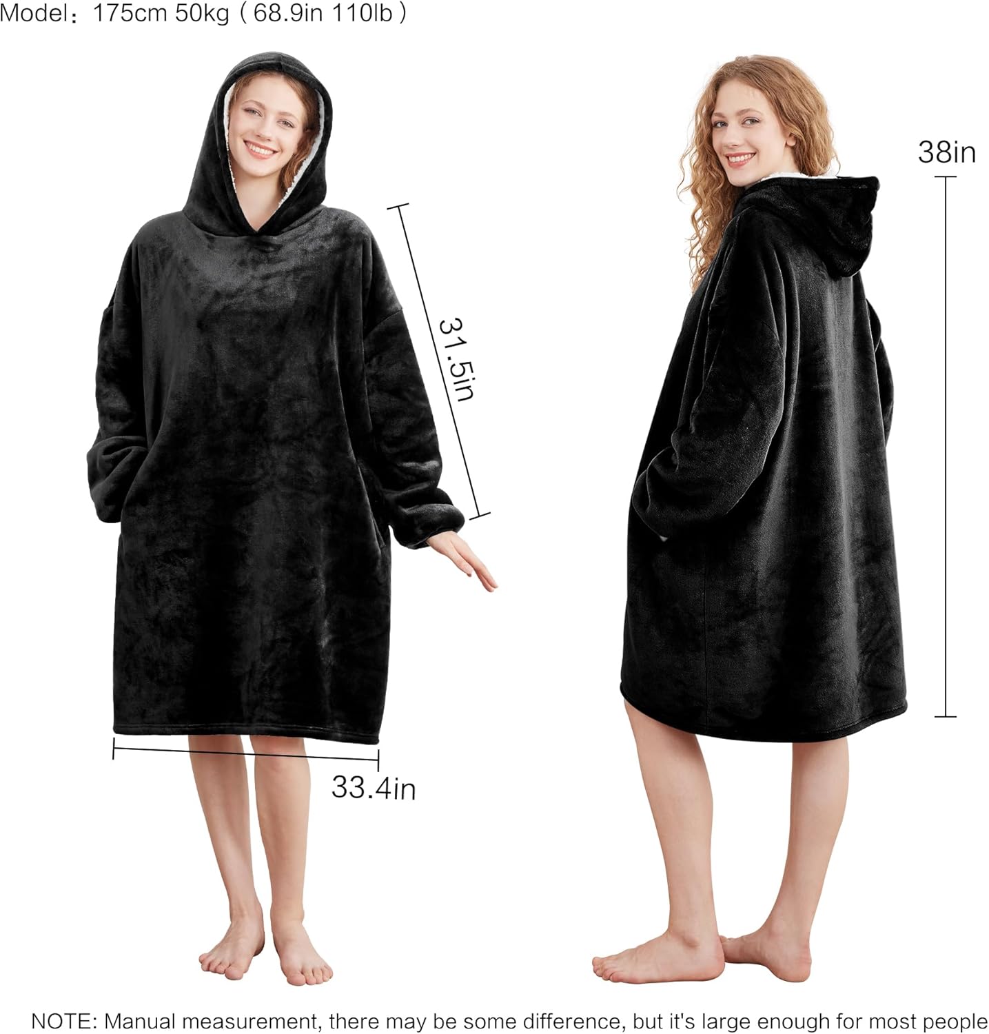 AmyHomie Wearable Blanket Hoodie for Adults & Teens,Oversized Sherpa Hooded Blanket,Warm Cozy Blanket Sweatshirt as Christmas Birthday Gifts for Women Men - Image 3