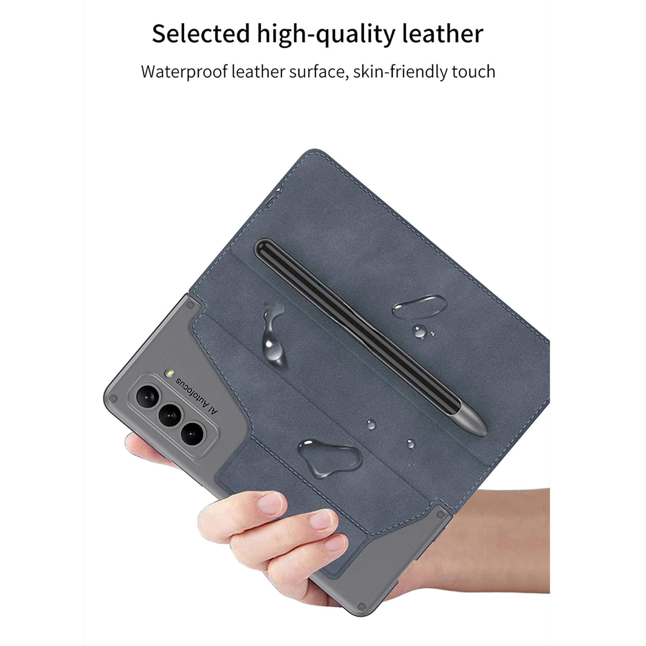 Custodia per Samsung Galaxy Z Fold 5 Custodia, Staccabile, portapenna S, Cornice per PC, Supporto in Pelle PU, Custodia a Portafoglio all-Inclusive con Schermo,Z Fold 5,Black2