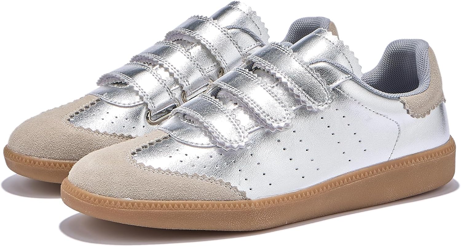 Sneakers for Women Lightweight Tennis Shoes Fashion Vegan Leather Hook & Loop Sneakers Non-Slip Walking Shoes