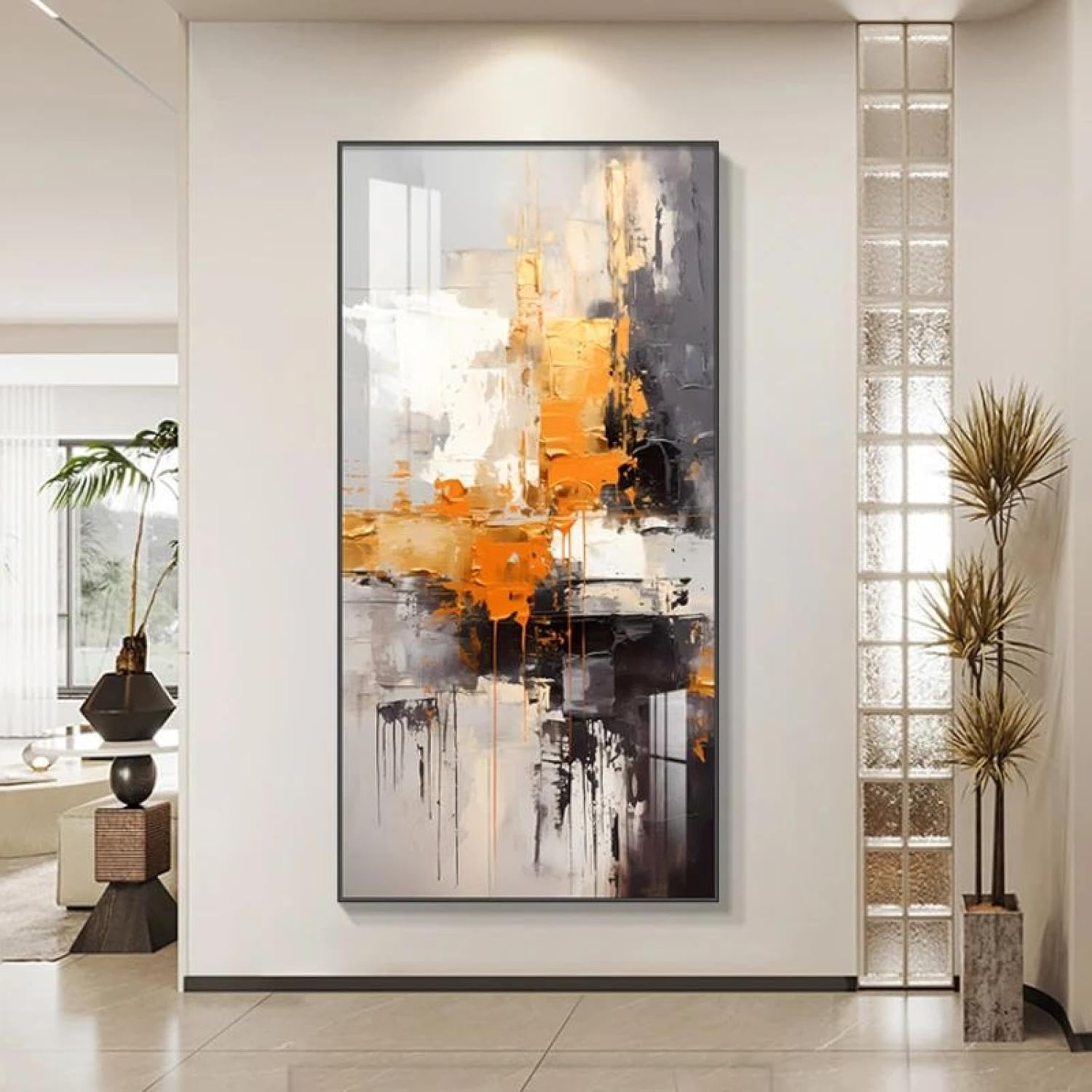 Amazon.com: Canvas Wall Art Framed Print - Modern Abstract Vertical Art ...
