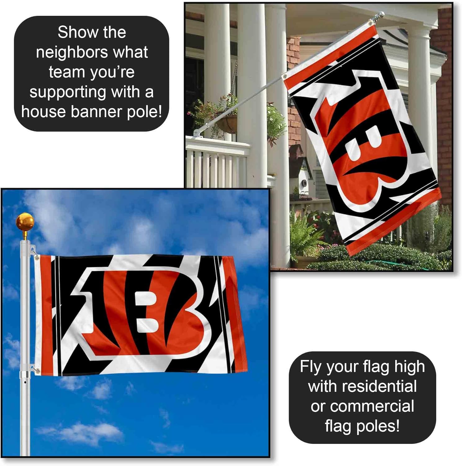 Cincinnati Bengals White Stripes Flag Outdoor Indoor 3x5 Foot Banner - Image 3