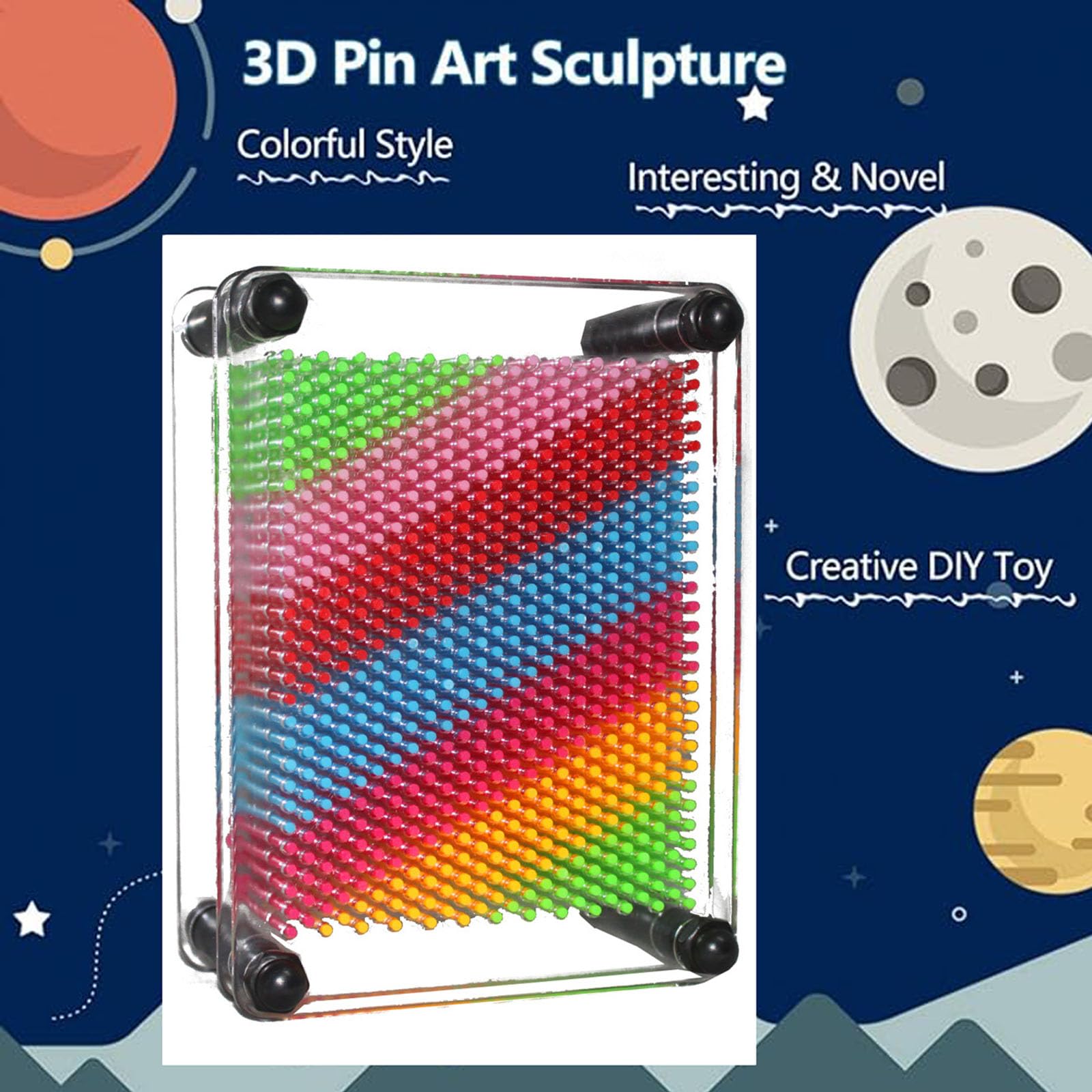Fowinker 3D Pin Art Toy - 7.9x5.9 Inch Sculpture Board For Kids & Adults, Office Desk Toy & Creative Gift