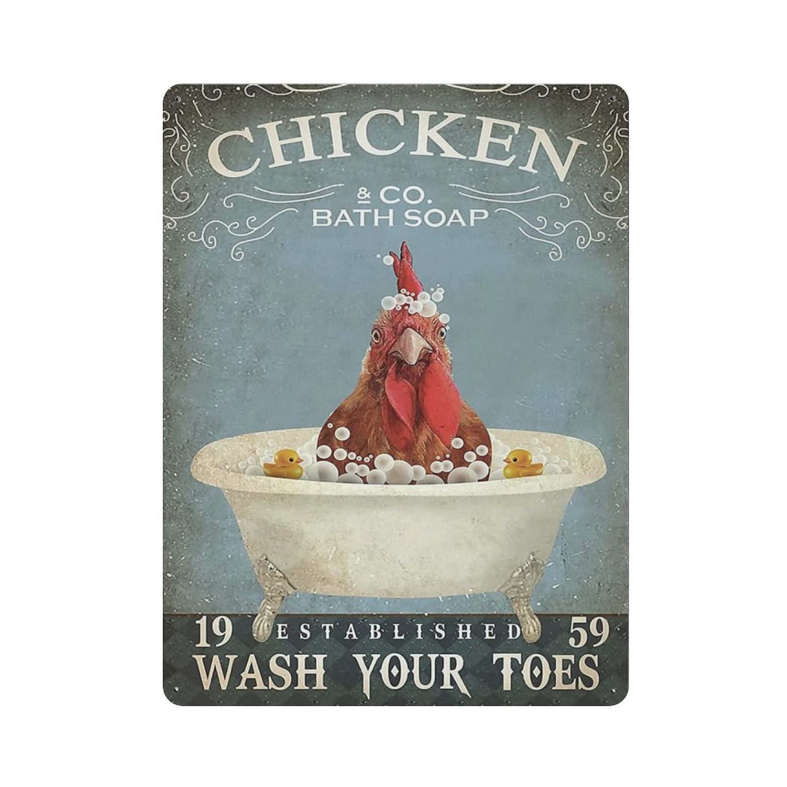 AOOEDM Chicken Wash Your Toes Metal Signs for Garage Man Cave Bar Kitchen Coffee Tin Sign Nostalgic Wall Decor Signs Vintage Retro Poster