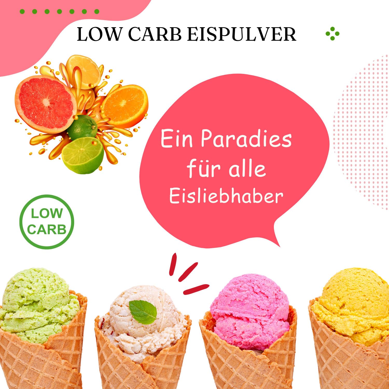 Gino Gelati Low Carb Eis Pulver Vegan Zucker-, laktosefrei mit fruchtigem Geschmack, schnelle und einfache Zubereitung, Made in Germany, Herstellung ohne Maschine (10 Kg, Mandarine)