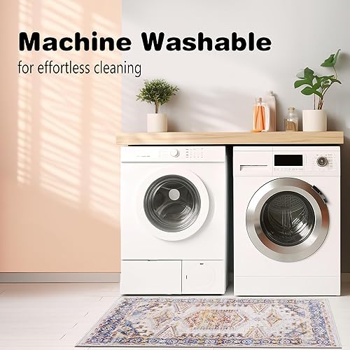 Miniatura 7 de Alfombra de área lavable a máquina, medallón vintage ultrafina con respaldo antideslizante para entrada frontal interior, cocina, baño, sala de