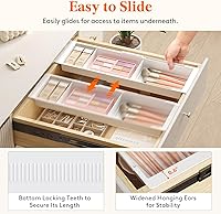 Vista 7 de Lifewit Sliding Makeup Drawer Organizer, Fits 13-20" Deep Drawers, Extendable Hanging Divider, 1.8" High Plastic Tray for Vanity, Office, Kitchen