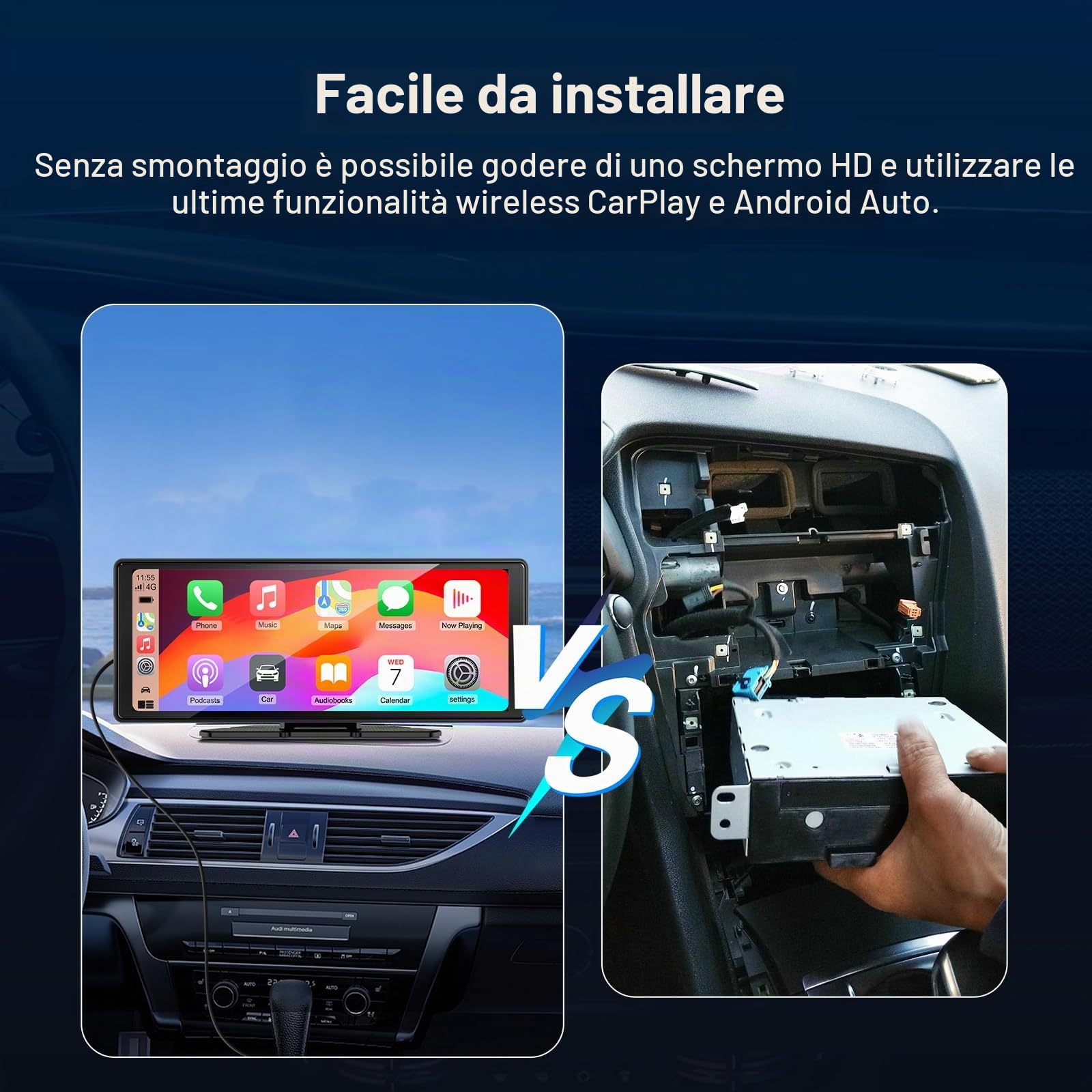 10.26" Wireless Carplay Screen Android Auto Wireless Display 4K Dash Cam | Schermo per auto con Navigazione GPS Telecamera Portatile Autoradio Bluetooth Controllo vocale TouchScreen Mirror Link AUX FM