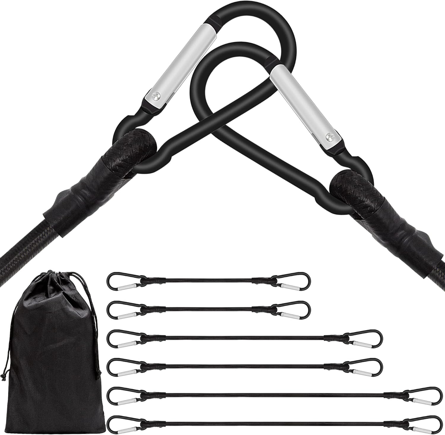 Bungee Cords with Carabiner, 6 Pack Long Heavy Duty Carabiner Bungee
