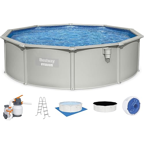 Bestway Hydrium Above Ground Swimming Pool, 15' x 48" Round Steel Wall Pool Set with Sand Filter Pump, Chemical Dispensers, and Accessories