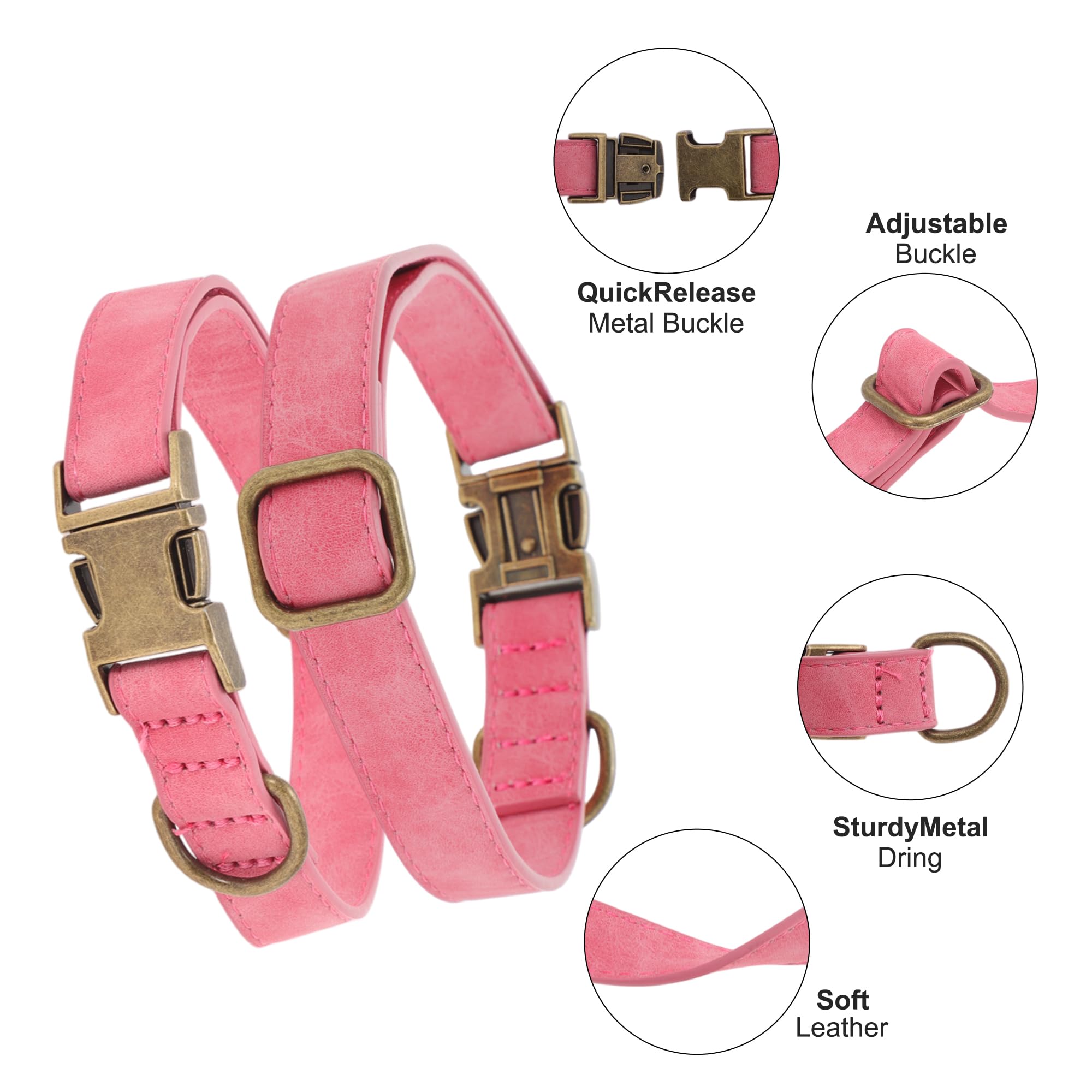 RENEWREVITAL Dog Collar, Soft PU Durable Heavy Duty with Quick Release Metal Buckle, Puppy, Adjustable for Dogs Medium Pink