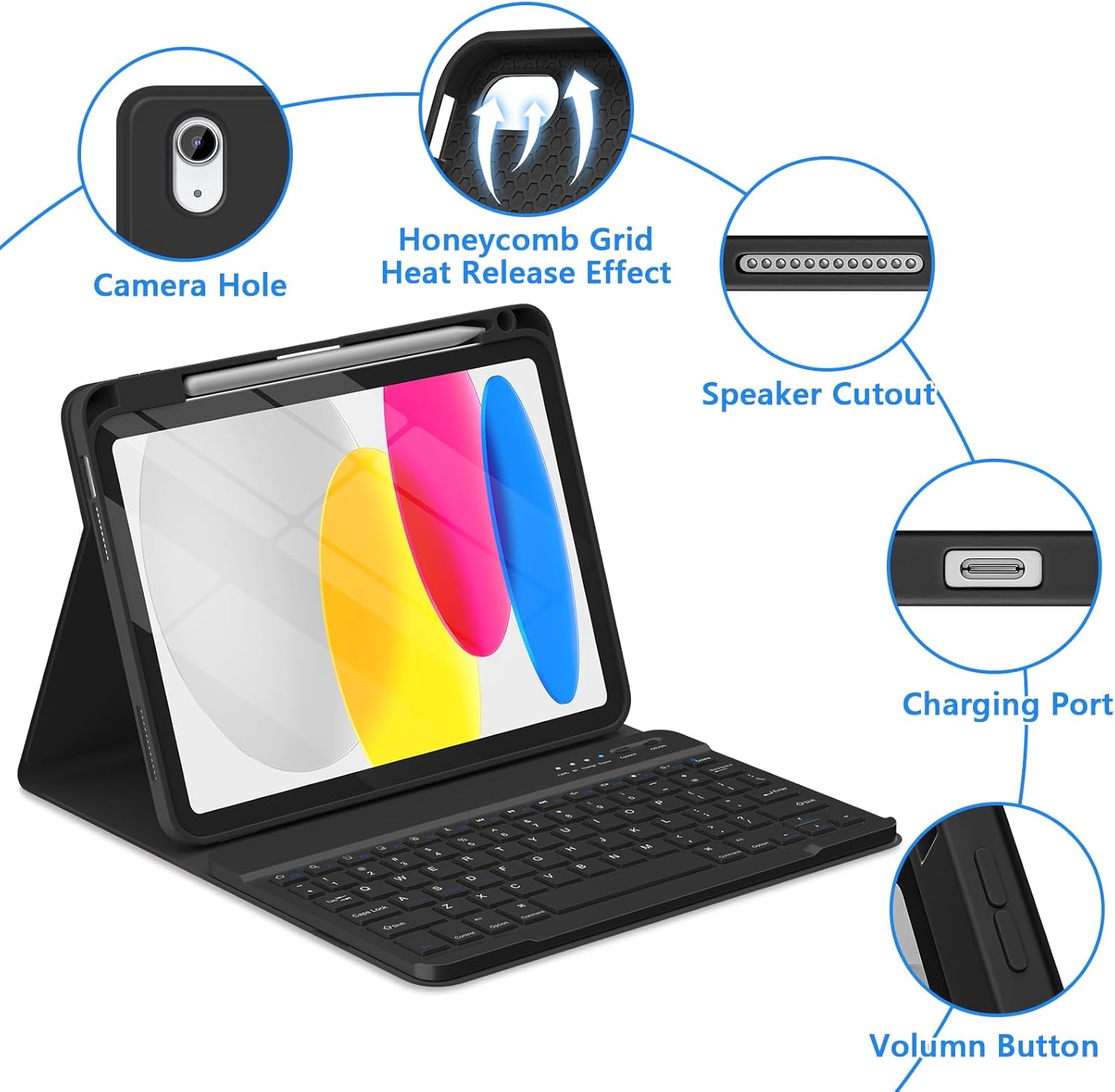 TaIYanG for iPad A16 11th 10th Generation Case with Keyboard- Detachable Bluetooth Keyboard Case with Pencil Holder,Thin & Light- Folio Cover for iPad 11 inch A16 2025 10th Gen 10.9 Inch 2022 (Black)