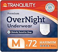 Tranquility Premium OverNight Adult Disposable Underwear, Medium 34-48in Waist, 72 Count - Max Absorbency Leak-Proof Overnight Diapers