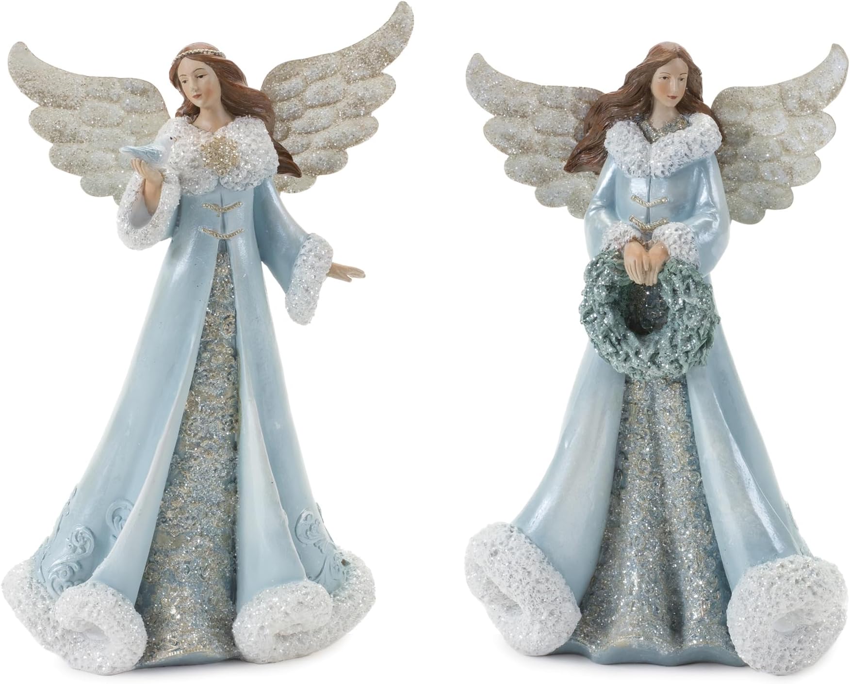 Melrose Set of 2 Angel with Bird and Wreath Christmas Tabletop Figurines 10.75"