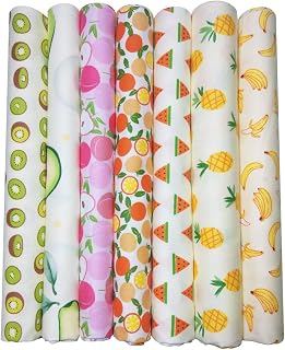Qililandiy 7 Pcs Printed Fruits Cotton Fat Quarters Fabric Bundle Quilting Fabric for DIY Sewing Crafts 18" x 22"