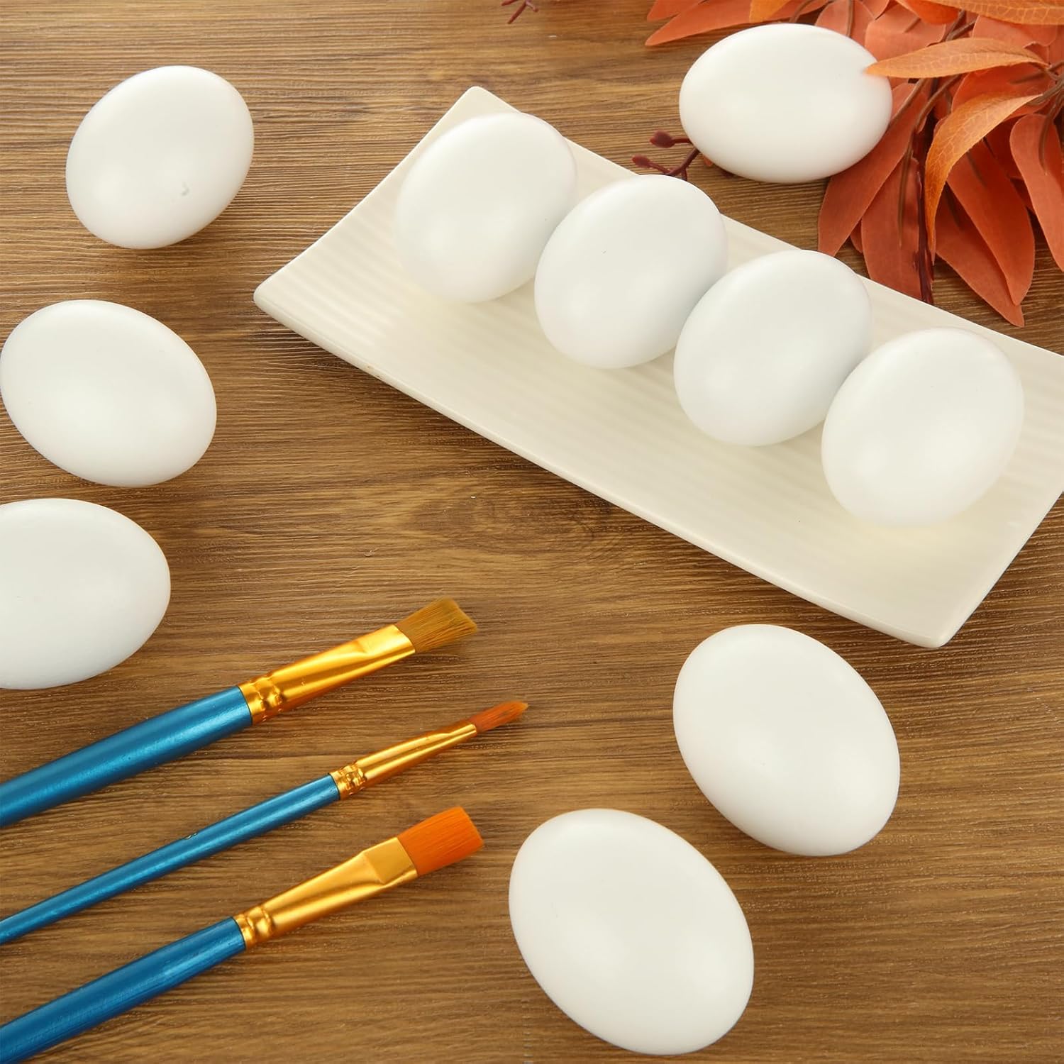 MIVIDE 48 PCS Wooden Fake Eggs, 2.4 inch White Wooden Eggs, Fake Easter Eggs for Painting, Decorating, Crafting and DIY