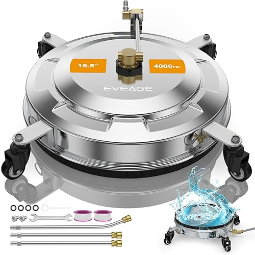 Miniatura 8 de EVEAGE Limpiador de superficies de 15.5 pulgadas y accesorio de lavadora a presión del tren de rodaje, limpiador de superficies de doble propósito