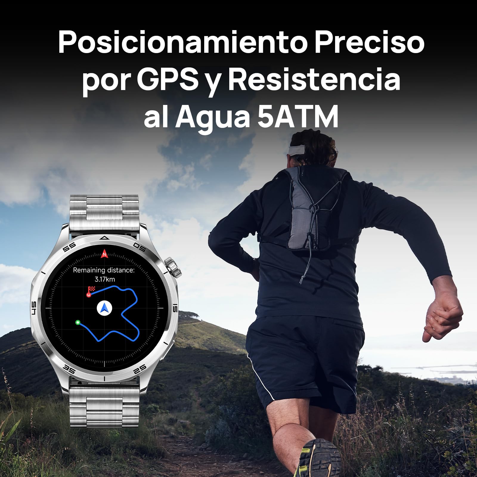 Mibro GT Reloj Inteligente para Correr con Cuerpo de Acero Inoxidable, Llamadas Bluetooth, Pantalla AMOLED de 1,43 Pulgadas, Resistente al Agua 5 ATM, Compatible con Android e iOS (Plateado)