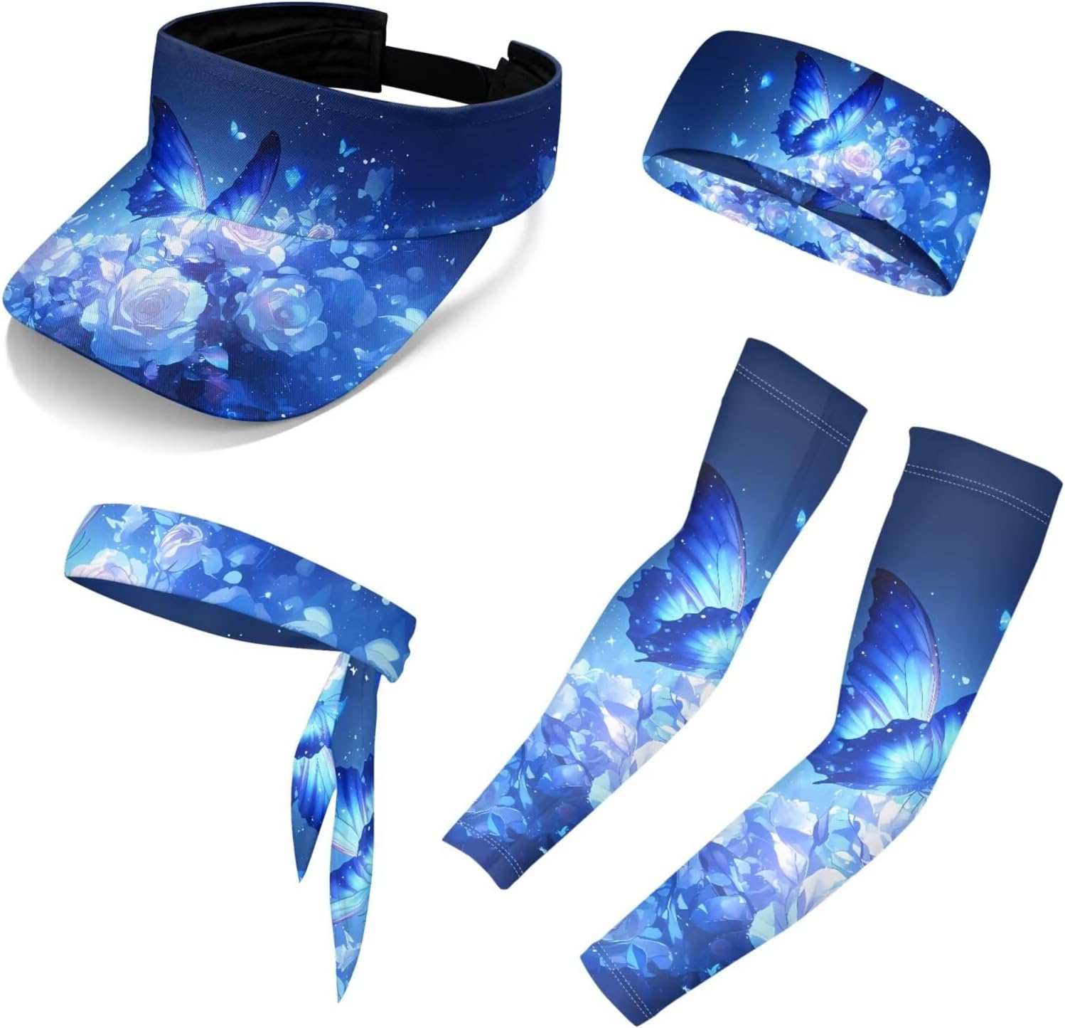 Binienty Arm Sleeves with Matching Sun Visor and Headbands, UV Protection Outdoor Workout Accessories for Men and Women