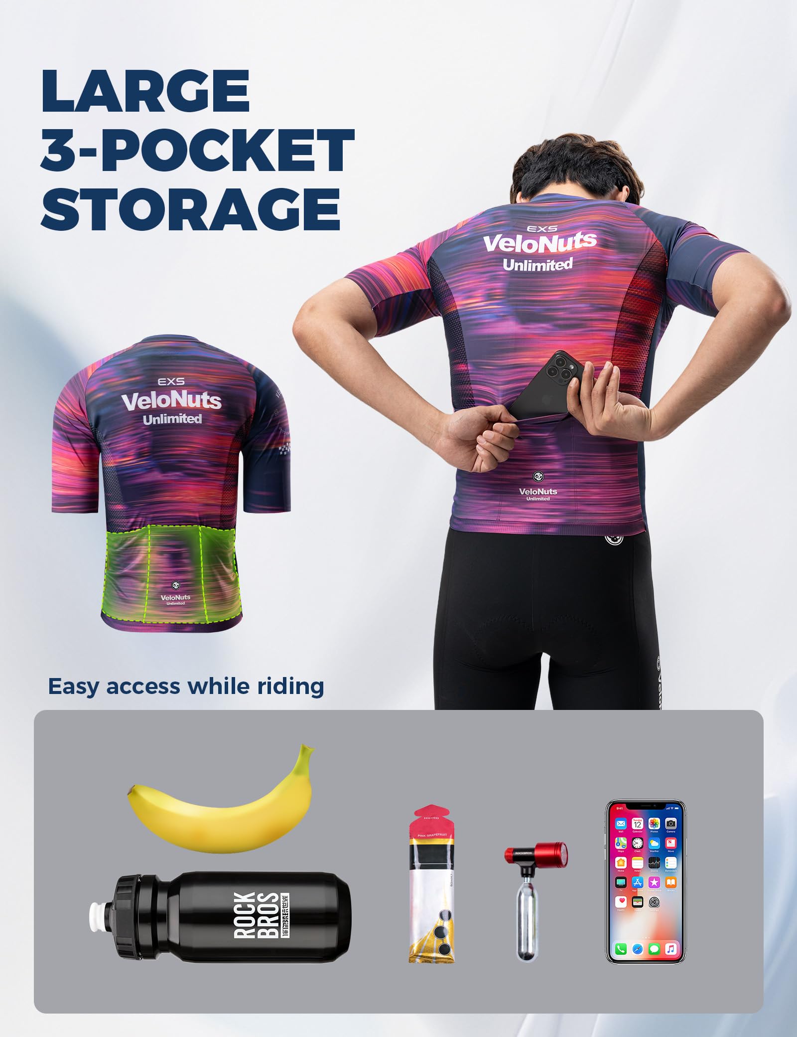 Fahrradtrikot Herren Kurzarm, Schnelltrocknend Atmungsaktiv Radtrikot, Leicht Kurze Passform Rennradtrikot mit 3 Rückentaschen, Reißverschluss für Rennrad und Outdoor, Lila