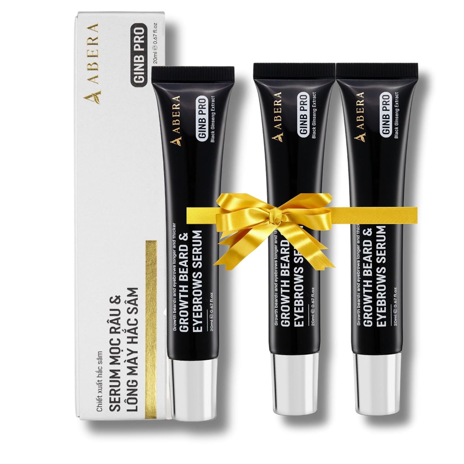 ABERA Ginb Pro Growth Beard & Brow Serum, Organic Castor Oil Formula, Enhances Thickness for Beard, Lashes & Eyebrows, Vitamins & Biotin Nature, 3 Bottles (0.67 fl OZ Each)